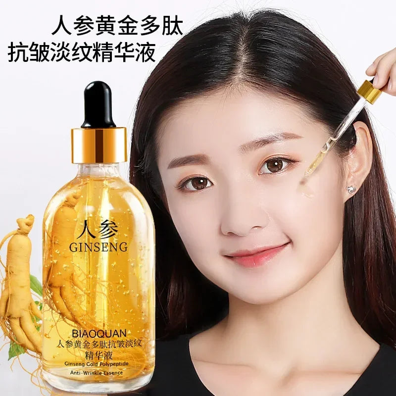 2 Pieces 100Ml Gold Ginseng Face Essence Polypeptide Anti-Wrinkle Moisturizing Niacinamide Facial Serum for Skin Care Products